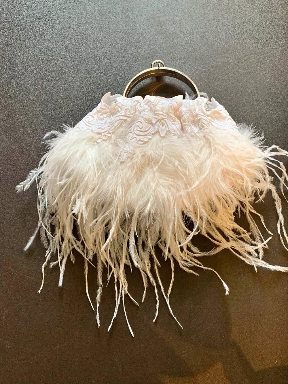 Feather Trim White Evening Clutch Handbag